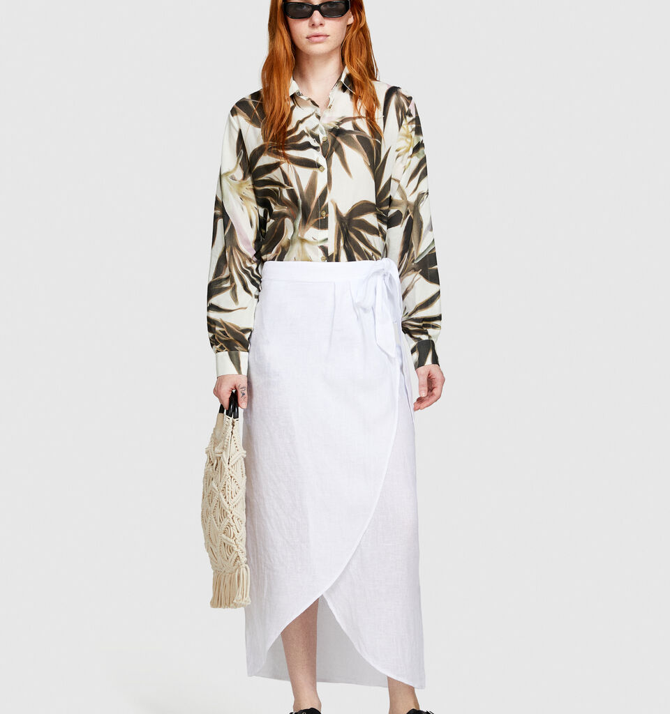 Pareo skirt in 100% linen - women's midi skirts - White | Sisley image number 1